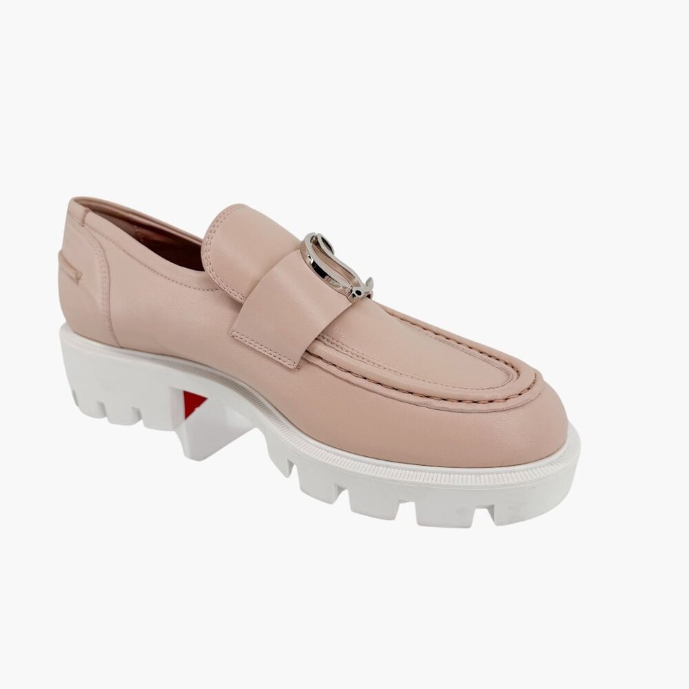 Christian Louboutin CL Moc Lug Leather Loafers Nude Beige Size 37 US 7 Women's - Picture 12 of 15